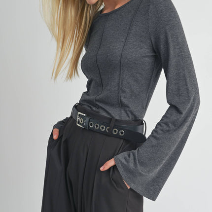 Charcoal Bell Sleeve Knit Top