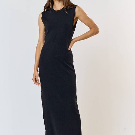Black Sweater Maxi Dress w/ Stud Detail
