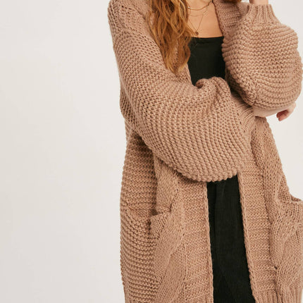 Chunky Cable knit Cardigan-Chocolate