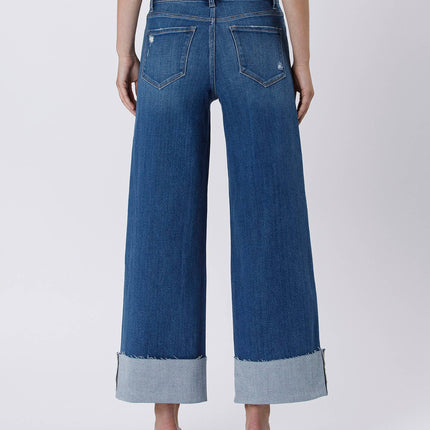 High Rise Cuffed Ankle Wide Leg Jeans