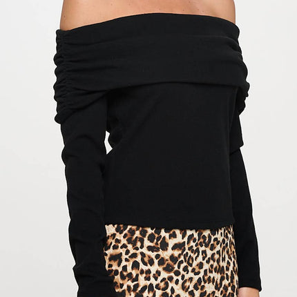 Black Rib Knit Off Shoulder Top