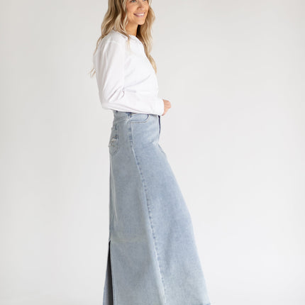 Elisha Light Wash Long Denim Skirt