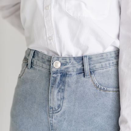Elisha Light Wash Long Denim Skirt