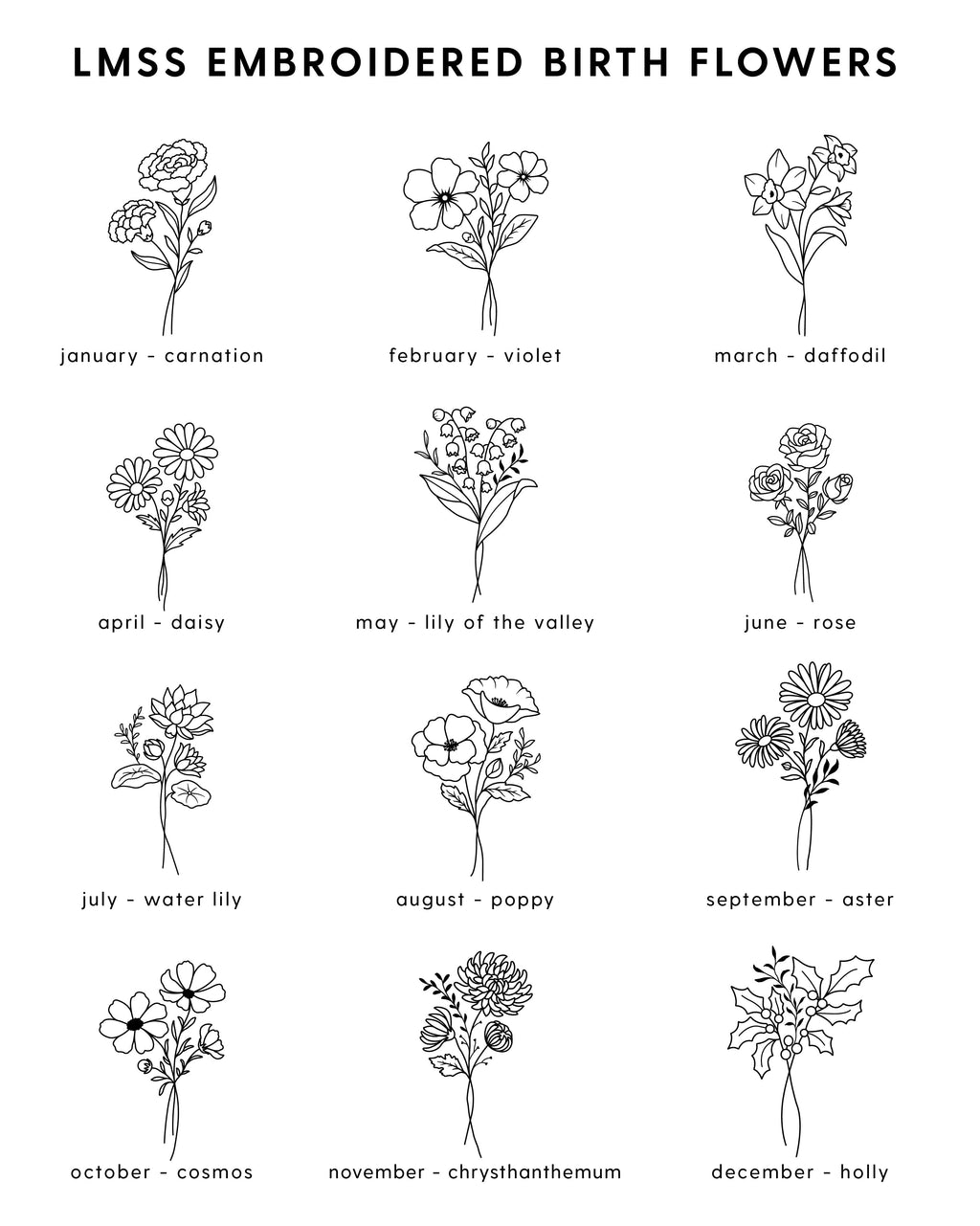 Embroidered Comfort Colors Tee - 1 Birth Flower w/ White Thread (pocket)