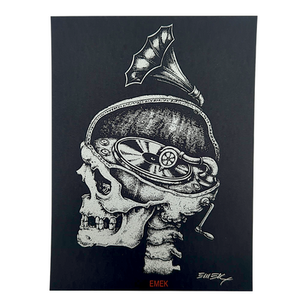 Emek "Phonograph Skull" (Black) Mini Print