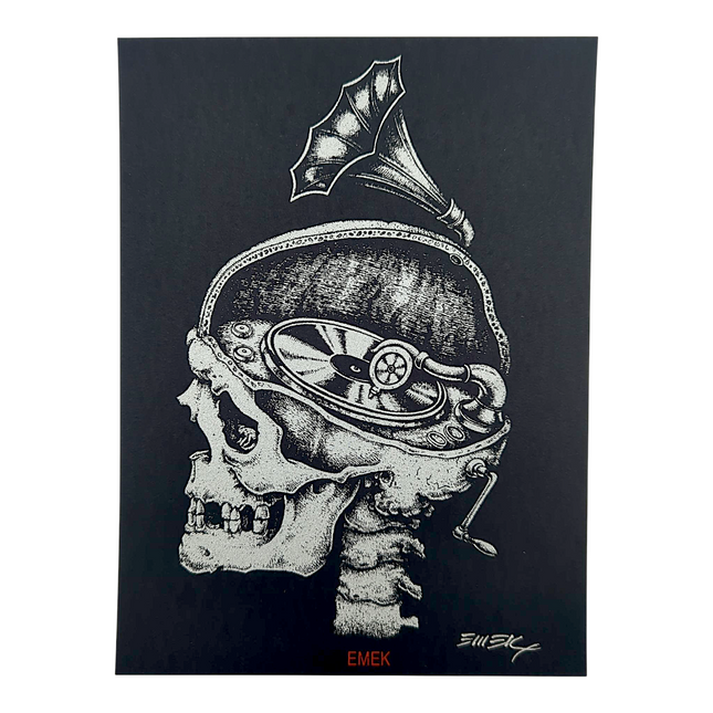 Emek "Phonograph Skull" (Black) Mini Print