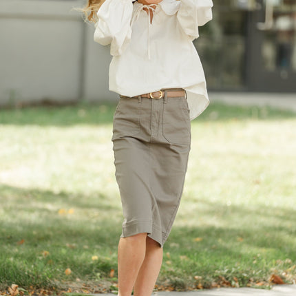 Erica Cotton Twill Midi Skirt