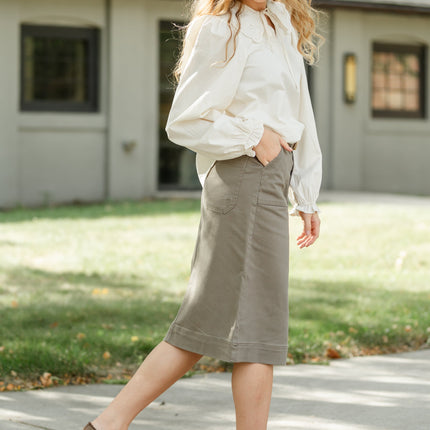 Erica Cotton Twill Midi Skirt