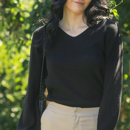Essential V-neck Balloon Sleeve Sweater - FINAL SALE