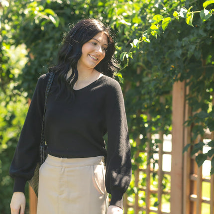 Essential V-neck Balloon Sleeve Sweater - FINAL SALE