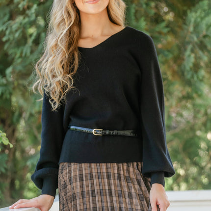Essential V-neck Balloon Sleeve Sweater - FINAL SALE