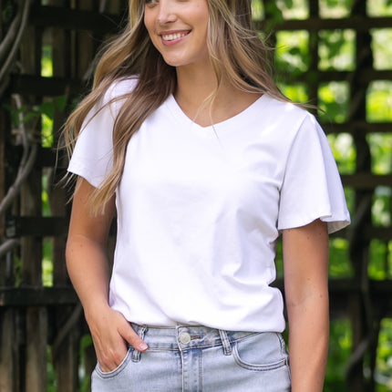 Essential V-neck Flutter Sleeve Top