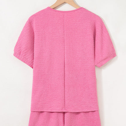 Luxury Textured V Neck T Shirt and Shorts Set