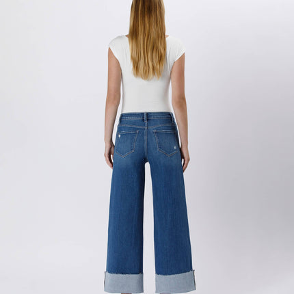 High Rise Cuffed Ankle Wide Leg Jeans