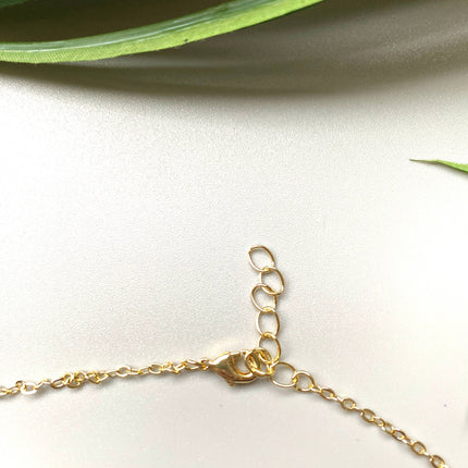 Pearl Necklace with Gold Rectangle Drop Pendant and Chain