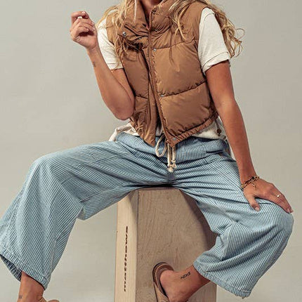 Camel Puffer Vest with Adjustable Hem