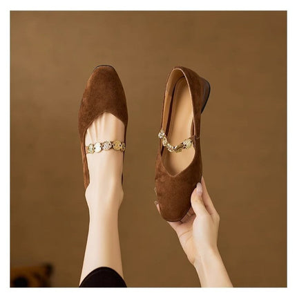 French Retro Square-Toe Suede Pumps – Women’s Low-Cut Autumn Style