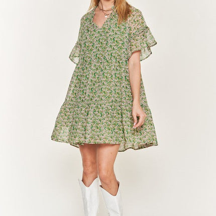 Floral print v-neck mini dress