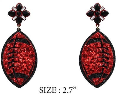 Red & Black Glitter Football Earring