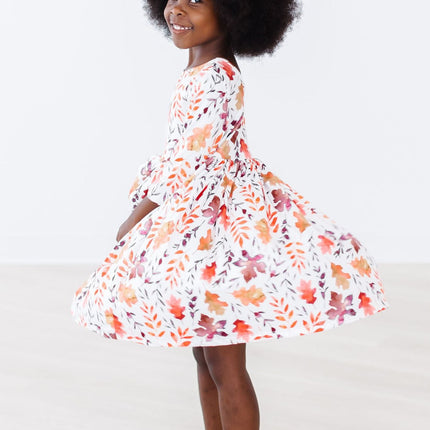 SALE Falling Leaves 3/4 Sleeve Pocket Twirl Dress