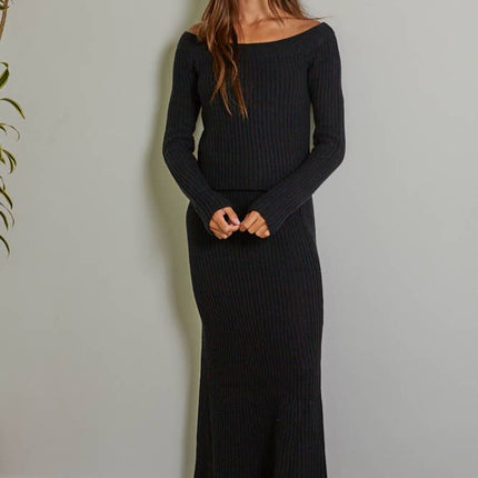 Knit Ribbed Sweater Boat Neck Crop Top