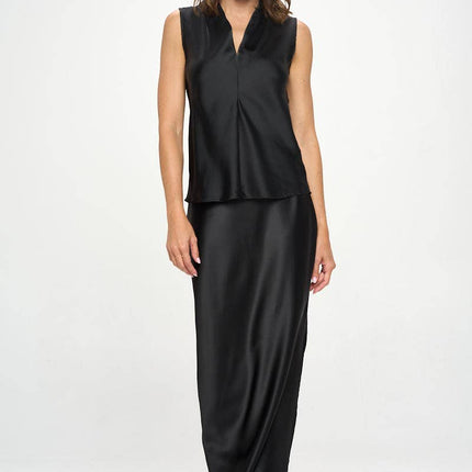 Silky Satin V Neck Sleeveless Top