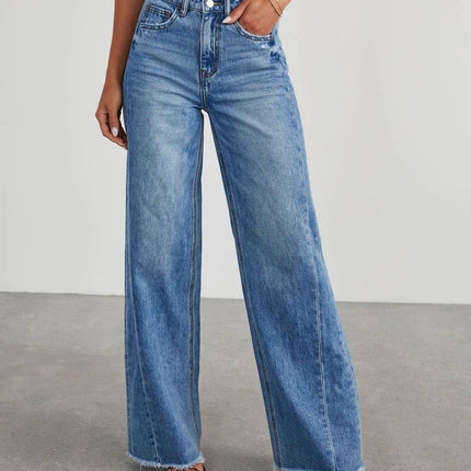 Wide Leg Denim with Frayed Bottom