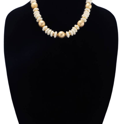 Metal & Wood Disk Bead Necklace