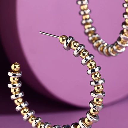 Round Disc Bead Hoop Earrings