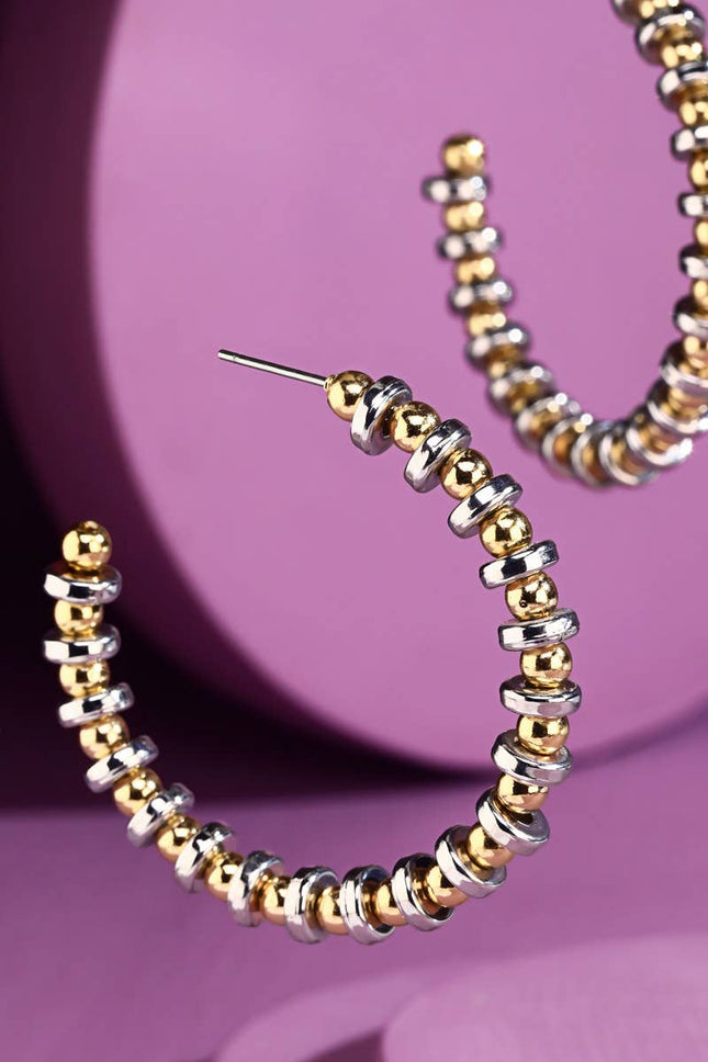 Round Disc Bead Hoop Earrings