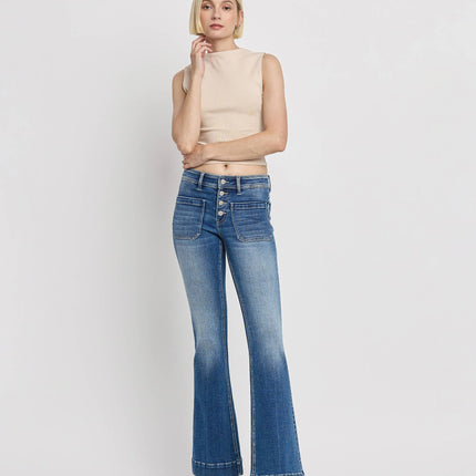 Mid Rise Patch Pocket  Flare Jean