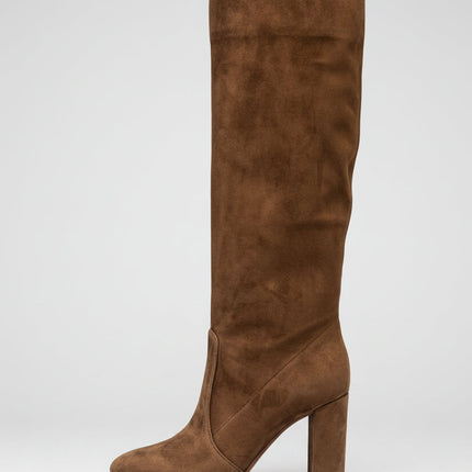 Suede Pleated High Heel Thick Heel Pointed Sleeve Boots