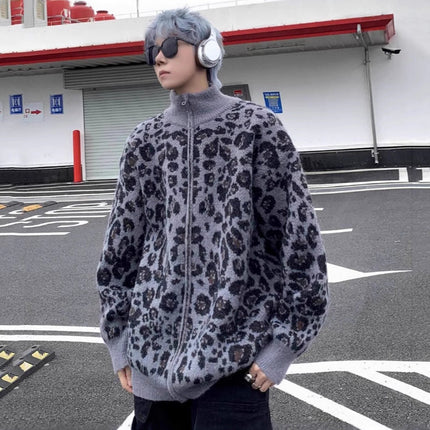 American Fashion Brand Leopard Cardigan Sweater Men