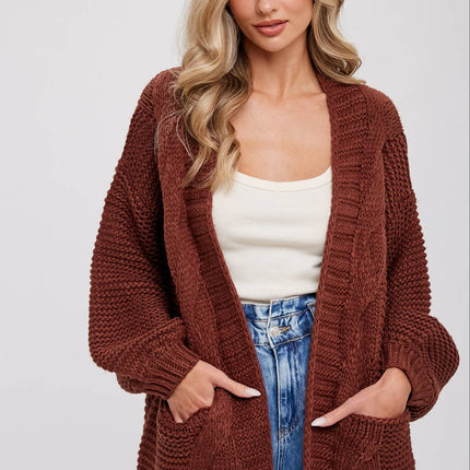 Chunky Cable knit Cardigan-Chocolate