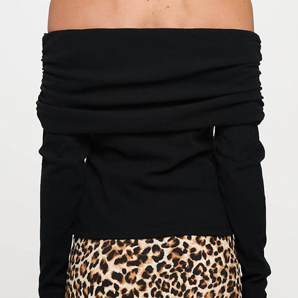 Black Rib Knit Off Shoulder Top