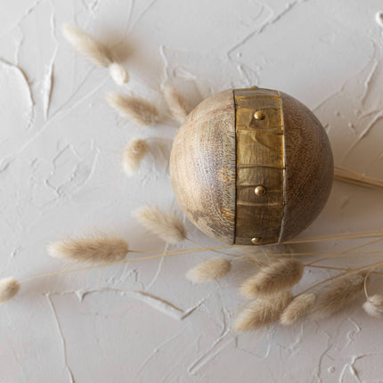 Wood Deco Ball w/ Brass Accents