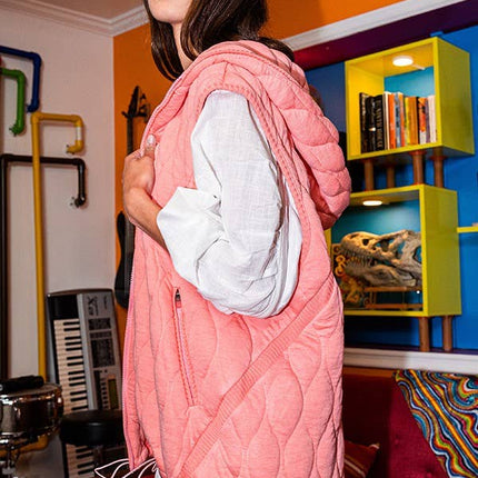 Quilted Hooded Zip-Up Vest Coral