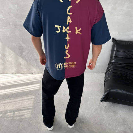 Iconic Fusion Two-Tone Athletic Tee – Oversized Streetwear with Team-Inspired Style