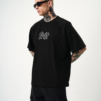 Men's Oversize 'FAST / FALLING FREE' Graphic T-Shirt - Streetwear Embroidered Tee