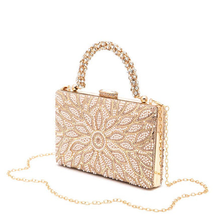 Pearl & Rhinestone Floral Box Clutch