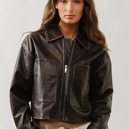 Brown Vintage Washed Leather Jacket