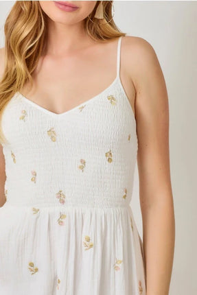 White Gauze Embroidered Sundress