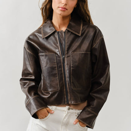 Brown Vintage Washed Leather Jacket