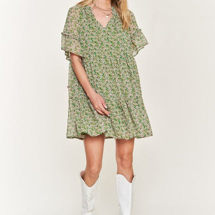 Floral print v-neck mini dress JBJ1054-1