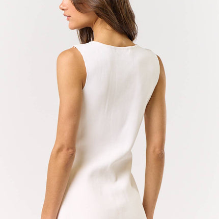 White Button Front Sleeveless Vest