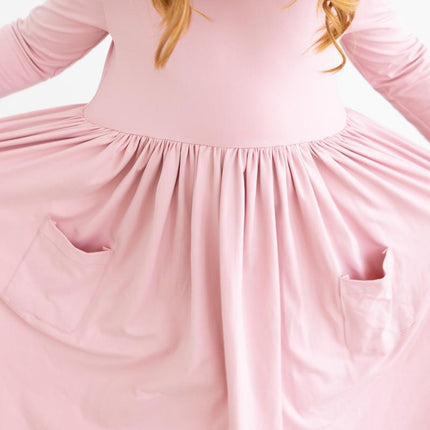 Vintage Pink 3/4 Sleeve Pocket Twirl Dress