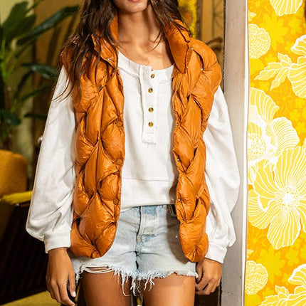 Camel Button-Up Puffer Vest