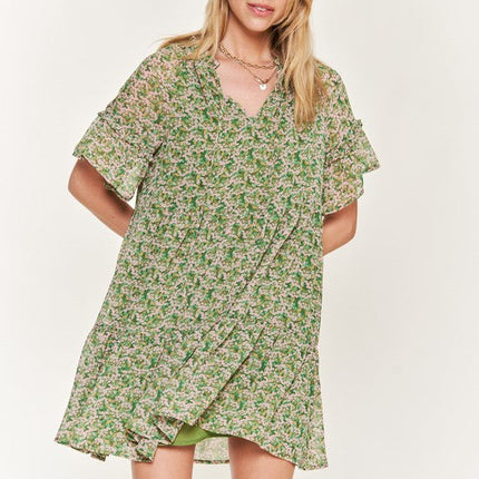 Floral print v-neck mini dress JBJ1054-1