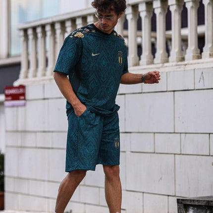 Floral Print Italy Logo Oversized T-shirt and Shorts Set