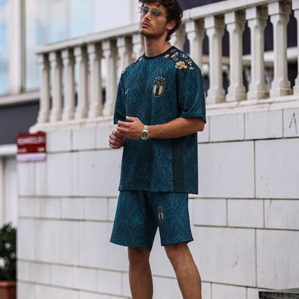 Floral Print Italy Logo Oversized T-shirt and Shorts Set